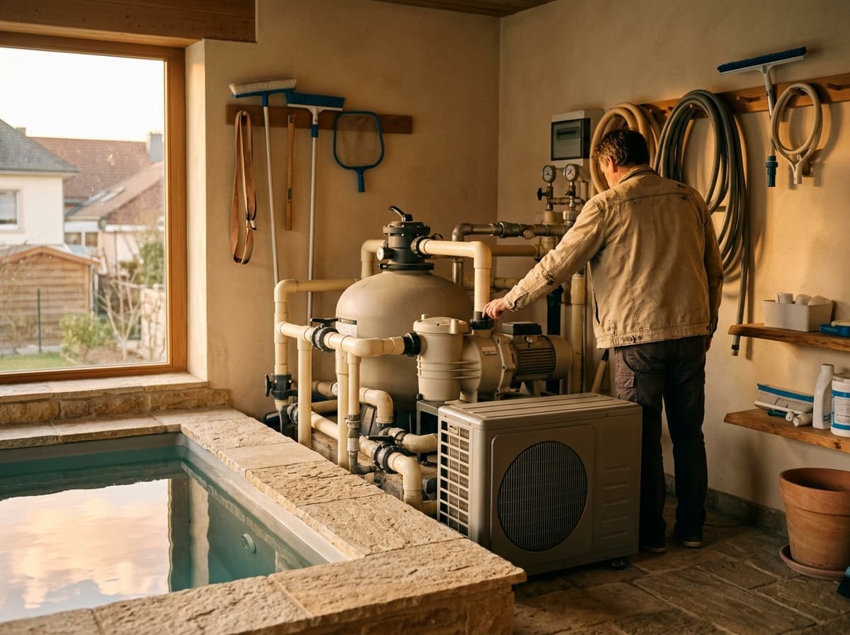 Local technique de piscine entretenu par l'équipe Klein
